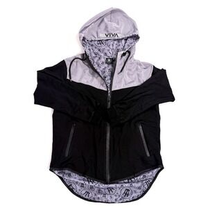 Barstool Sports Viva Windbreaker Jacket Mens XL Black Silver Full Zip Hoodie